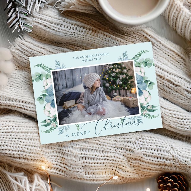 Carte Joyeux Noël aquarelle Botanique Fête Photo (Créateur téléchargé)