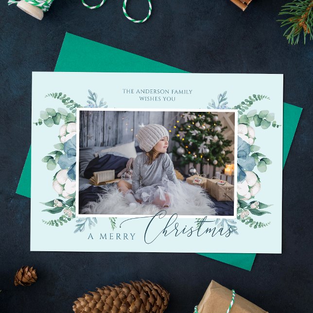Carte Joyeux Noël aquarelle Botanique Fête Photo (Créateur téléchargé)