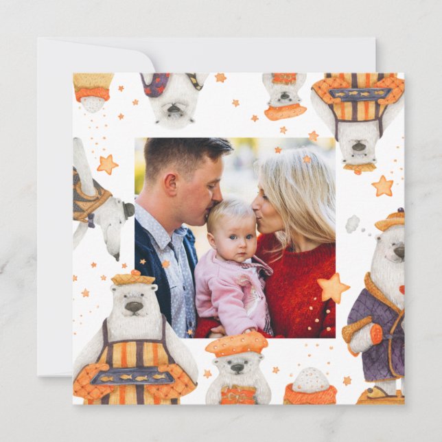 Carte Joyeux Noël aquarelle mignonne Ours Polaire Photo (Devant)