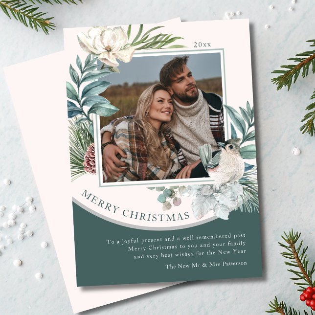 Carte Joyeux Noël aquarelle photo florale nouvellement m (Créateur téléchargé)