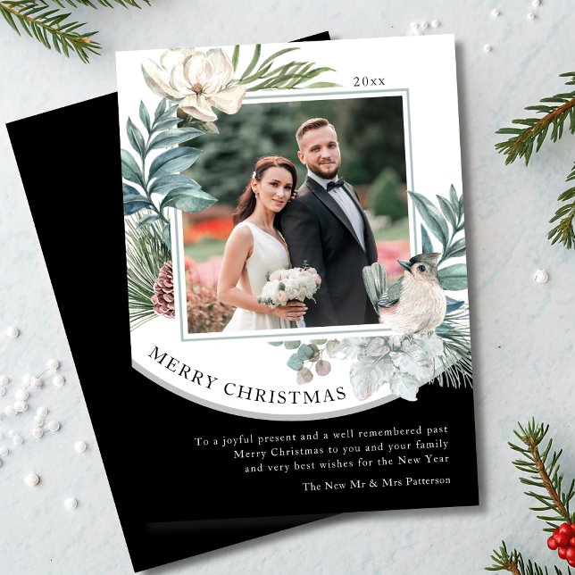 Carte Joyeux Noël aquarelle photo florale nouvellement m (Créateur téléchargé)