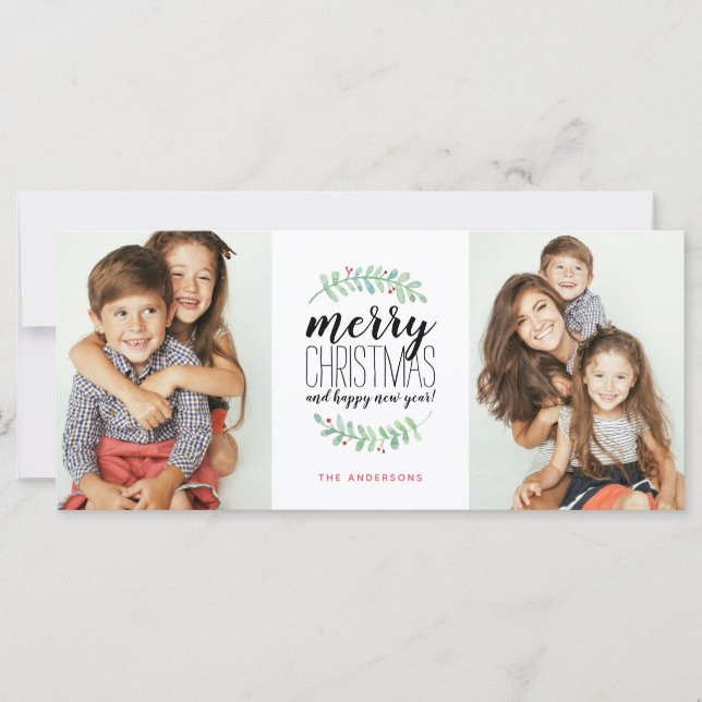 Carte Joyeux Noël avec couronne de Noël 2 Photo (Devant)