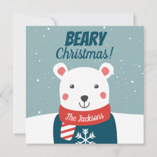 Carte Joyeux Noël avec un ours polaire de dessin animé