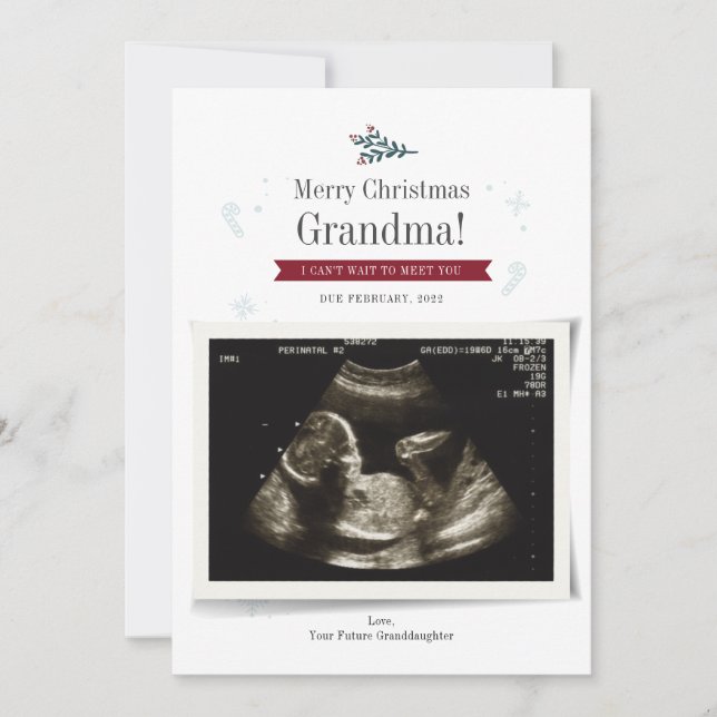 Carte Joyeux Noël Bébé Sonographe Photo grand-mère (Devant)