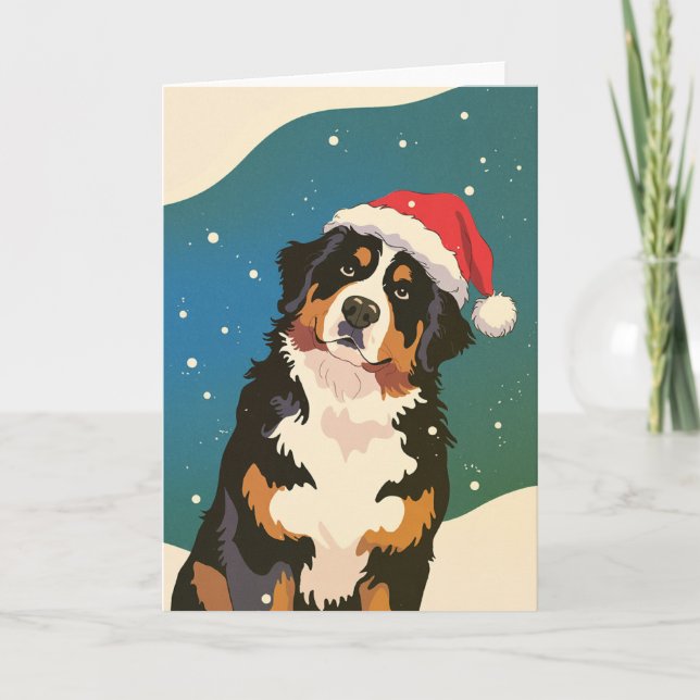 Carte Joyeux Noël Bernese Mountain Dog à Père Noël (Devant)
