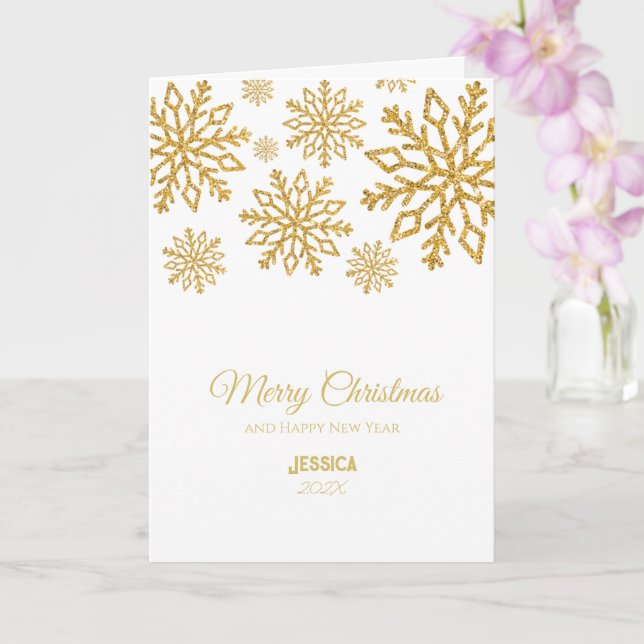 Carte Joyeux Noël blanc et or moderne (Orchidée)