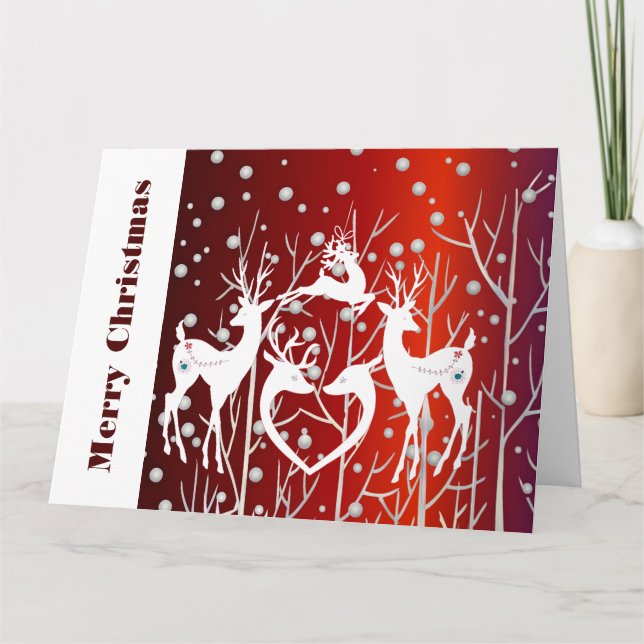 Carte Joyeux Noël Blanc rennes Elégant Rouge Custom (Devant)