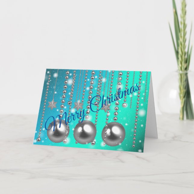 Carte Joyeux Noël bleu argenté (Devant)