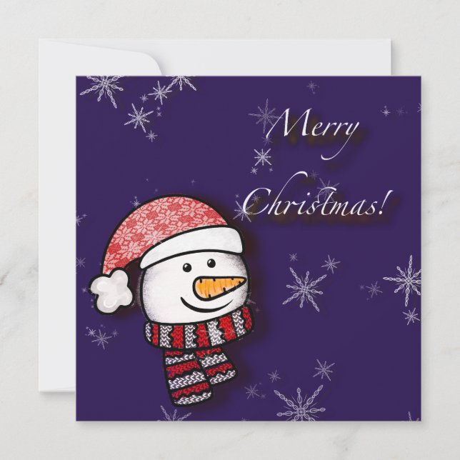 Carte Joyeux Noël, bonhomme de neige avec des vêtements  (Devant)