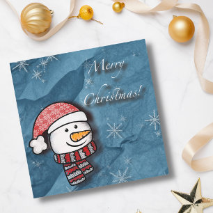 Carte Joyeux Noël, bonhomme de neige avec des vêtements 