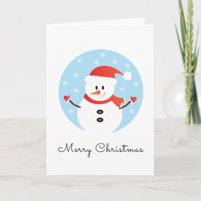 Carte Joyeux Noël Bonhomme de neige Flocons Rouge (Devant)