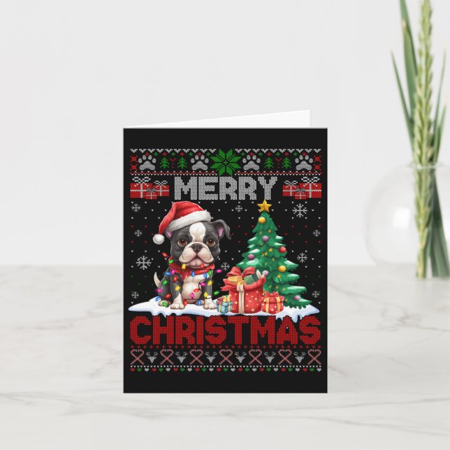 Carte Joyeux Noël Boston Terrier Amoureux de les chiens  (Devant)