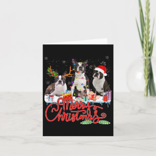 Carte Joyeux Noël Boston Terrier Père Noël Reindeer Ligh