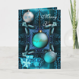 Carte Joyeux Noël Boules Bleu Jade