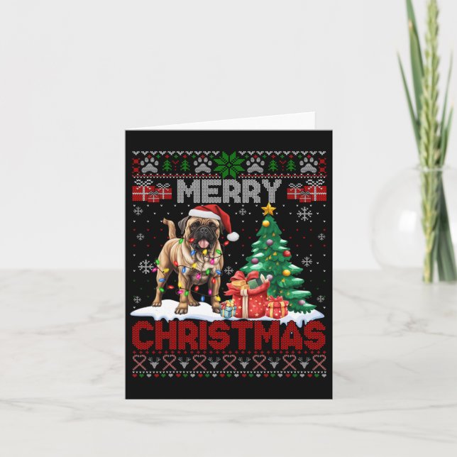 Carte Joyeux Noël Bullmastiff Amoureux Famille Vilain Xm (Devant)