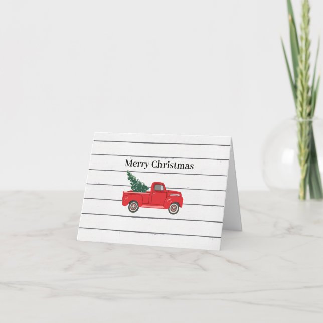 Carte Joyeux Noël Camion Rouge Arbre de Noël (Devant)
