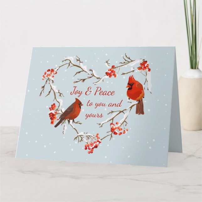 Carte Joyeux Noël Cardinal Oiseau Rouge Cœur (Devant)