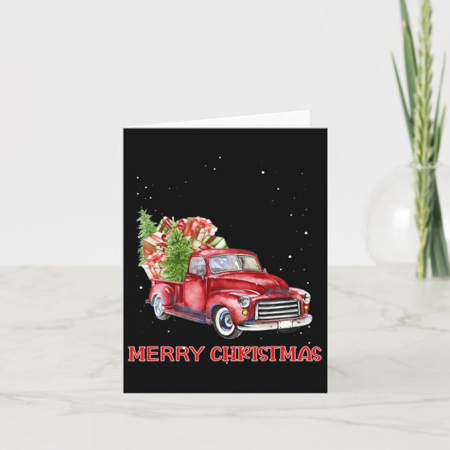 Carte Joyeux Noël Clic Rouge Camion Arbre Famille Noël (Devant)