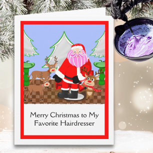 Carte Joyeux Noël Coiffeur Santa au salon de coiffure