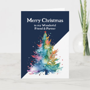 Carte Joyeux Noël Colorful Tree Ami et partenaire