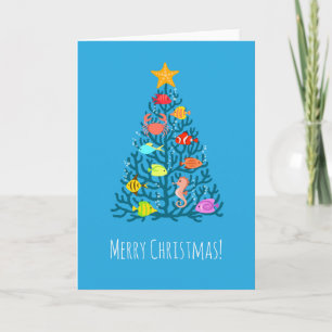 Carte Joyeux Noël Corail sous-marin Poisson tropical