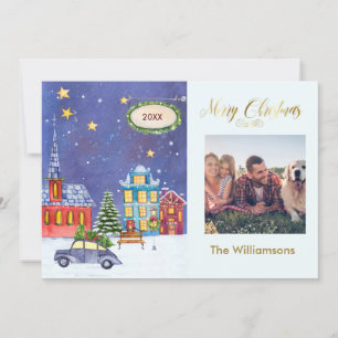 Carte Joyeux Noël Cosy Village Scène Photo Noël