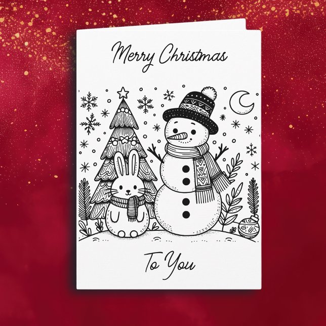 Carte Joyeux Noël couleur moi | Snowman et Bunny (Créateur téléchargé)