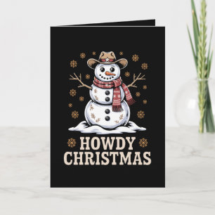 Carte Joyeux Noël Cowboy Bonhomme de Neige Western Hiver