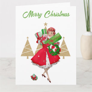 Carte Joyeux Noël Dame de Noël Vintage