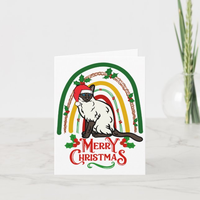 Carte Joyeux Noël de chat siamois (Devant)