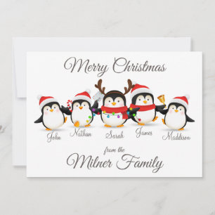 Carte Joyeux Noël de la famille Penguin