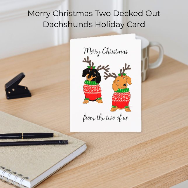 Carte Joyeux Noël Deux Dachshunds Jumelés (Merry Christmas Two Decked Out Dachshunds Holiday Card
)