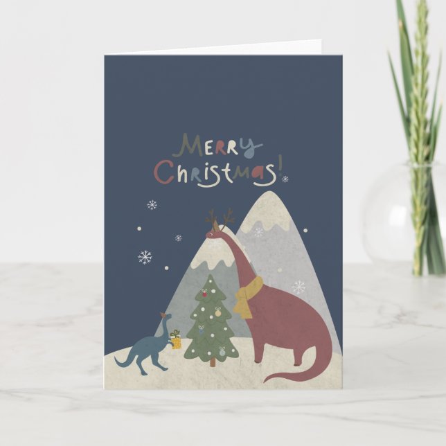 Carte Joyeux Noël Dinosaures Mignons (Devant)
