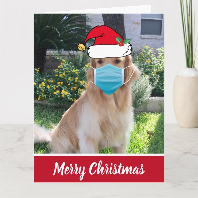 Carte Joyeux Noël Drôle Chien dans le Masque Visage (Devant)