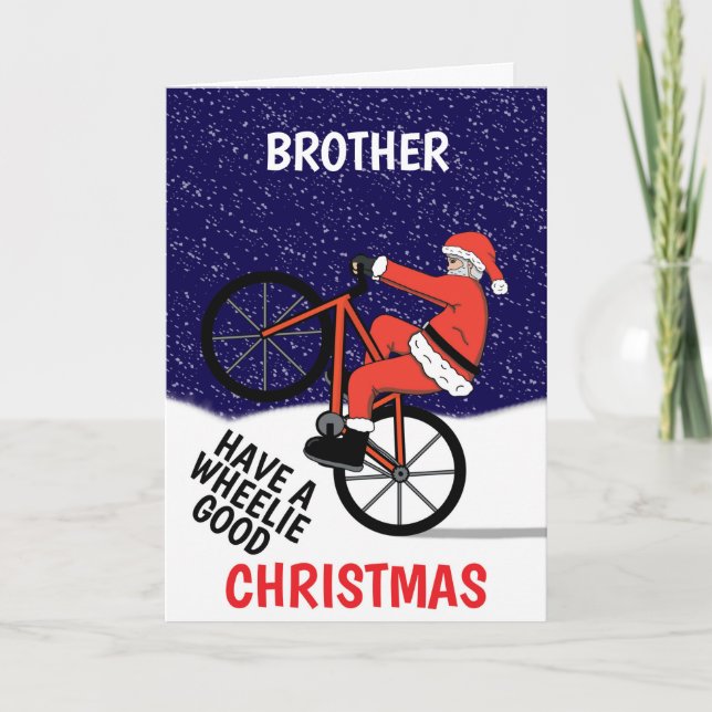 Carte Joyeux Noël drôle de Père Noël à vélo (Devant)