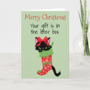 Carte Joyeux Noël du cadeau de chat dans la boîte à liti