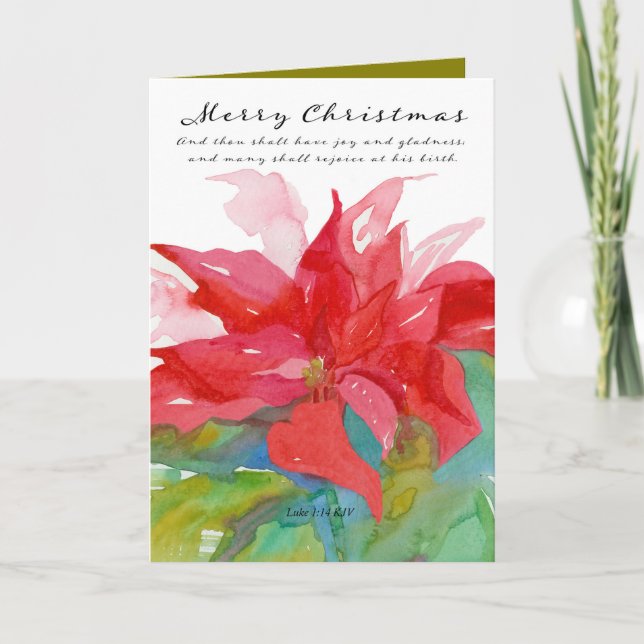Carte Joyeux Noël Écriture Luke Red Poinsettia (Devant)