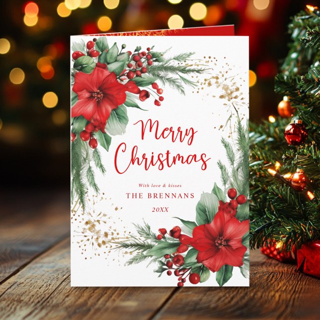 Carte Joyeux Noël Élégant Botanique (Elegant Botanical Merry Christmas Greeting Card)