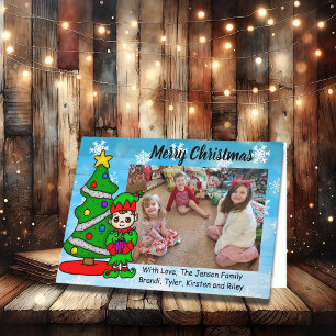 Carte Joyeux Noël, Elfe de Dessin Animé, Photo de Fêtes