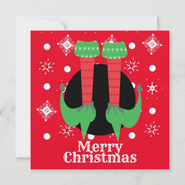 Carte Joyeux Noël Elfe pieds talons Flammes de neige (Devant)