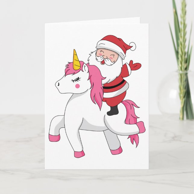 Carte joyeux noël en chevauchant une licorne (Devant)