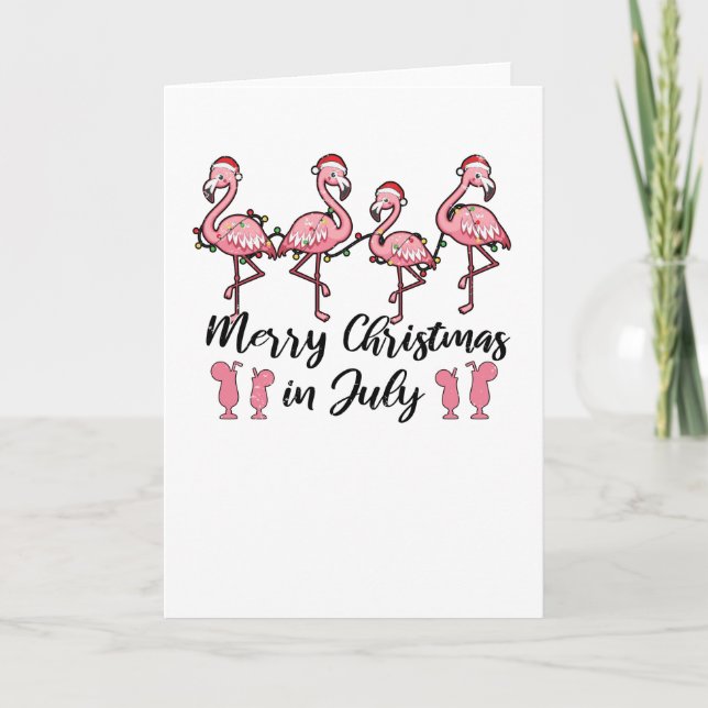 Carte Joyeux Noël En Juillet Flamant rose Été Cocktail (Devant)