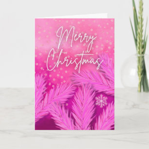 Carte Joyeux Noël en rose avec branches de pin
