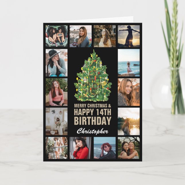 Carte Joyeux Noël et 14e anniversaire heureux Photo (Devant)