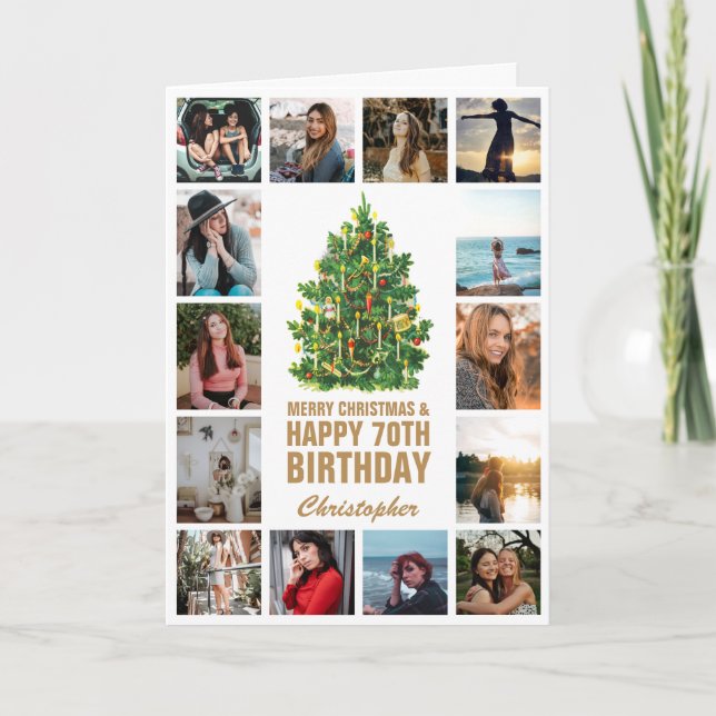 Carte Joyeux Noël et 70e Joyeux Anniversaire Photo (Devant)