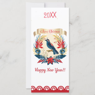 Carte Joyeux Noël et Bonne Année ! 20XX Oiseau Bleu
