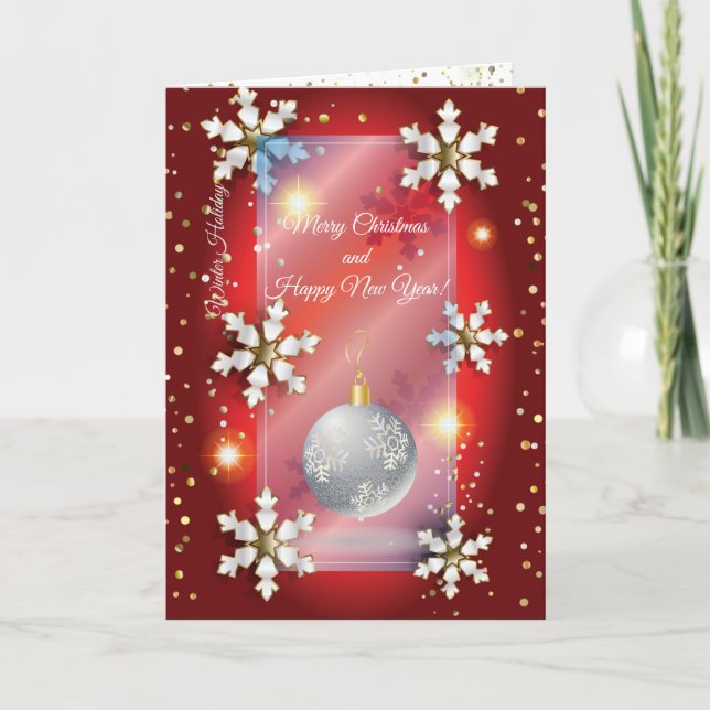 Carte Joyeux Noël et Nouvel An ! 20XX Silver Luxury Red (Devant)
