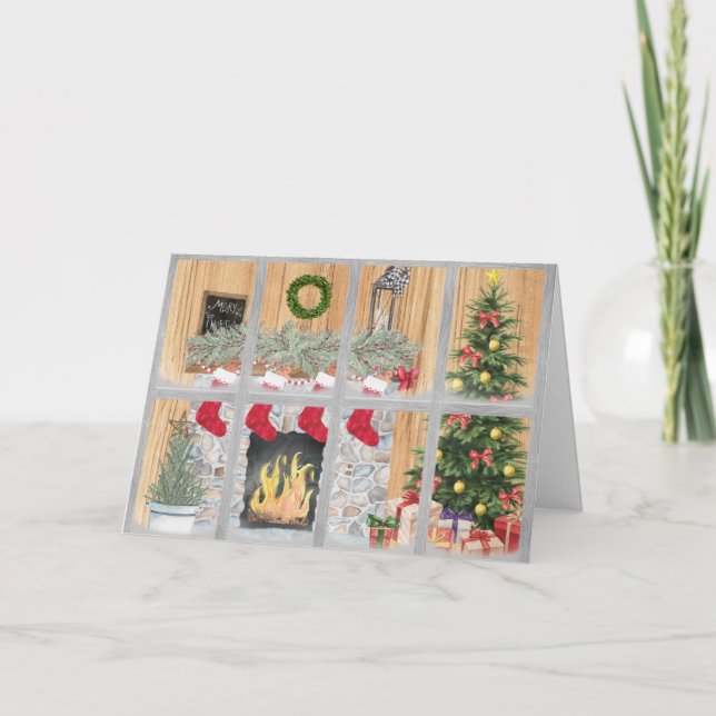 Carte Joyeux Noël Famille Foyer Arbre Cadeaux (Devant)