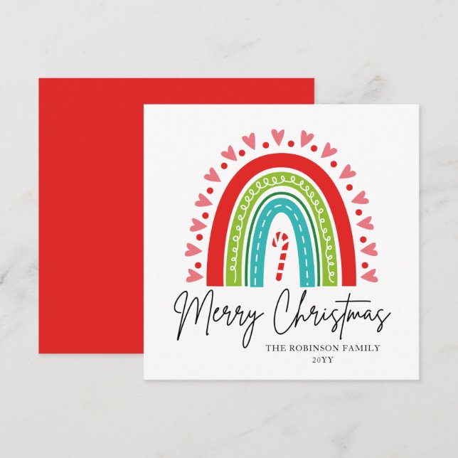 Carte Joyeux Noël Festive Rainbow Sucre de canne Coeur (Devant / Derrière)