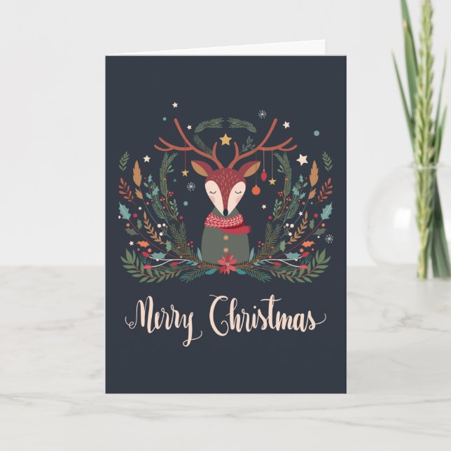 Carte "Joyeux Noël" Festive Vacances Cerf (Devant)